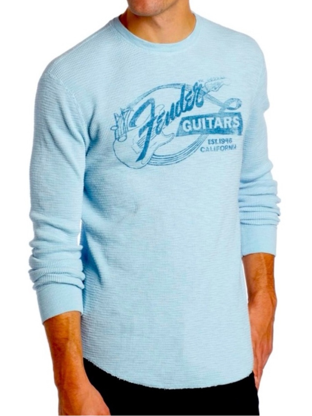 Fender Light Blue Graphic  waffle crewneck! L